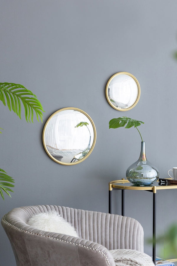 English Elm D15" Gold Iron Frame Convex Round Wall Mirror Sculptural Accent for Any Room W2078126760