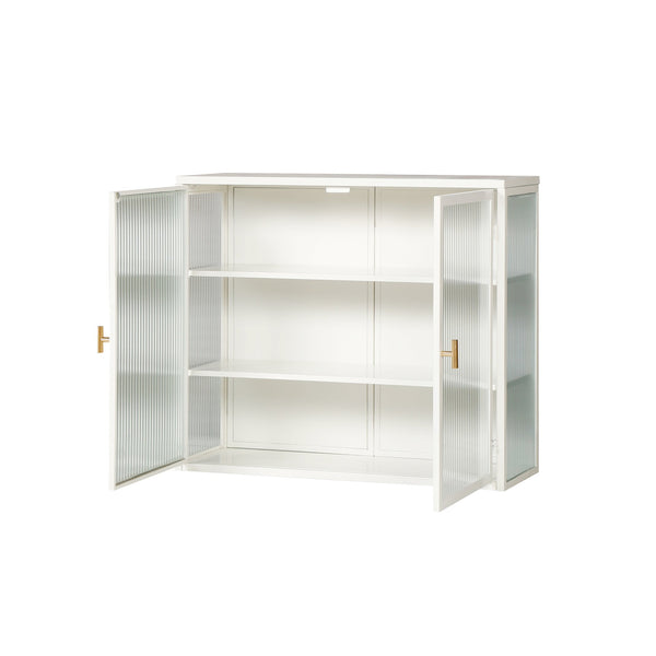 English Elm 27.56"Glass Modern Two-Door Wall Cabinet With Stylish Fluted Glass Doors For Organized Storage Solutions W757119328