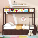 Hearth and Haven Twin over Full Bunk Bed with Whiteboard, 3 Hooks and 2 Drawers, Espresso