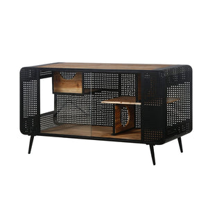 English Elm 55.12 Inch Fir Wood Iron Frame Cat Enclosure with Tempered Glass Doors for Home W757119335
