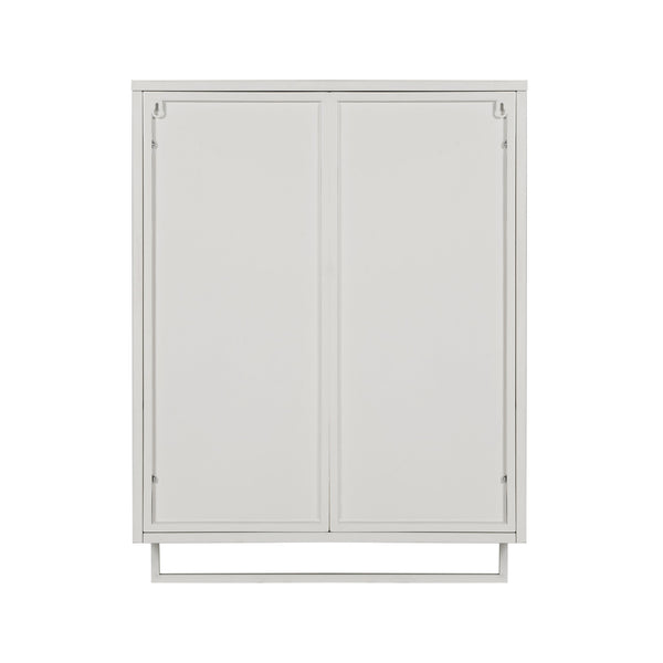 English Elm 23.62"Glass Modern Two-Door Wall Cabinet with Fluted Tempered Glass, Open Shelf, Towel Rack, White, Sleek Storage W757119332