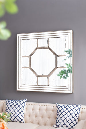 English Elm 48"x48" Layered Mirrored Frame Square Wall Mirror Weathered Gold Glam Living Room W2078126897