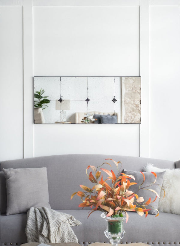 English Elm 21x47" Antiqued Glass Rectangular Wall Mirror with Floral Resin Corners for Entryway W2078126445