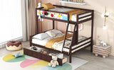 Hearth and Haven Twin over Full Bunk Bed with Whiteboard, 3 Hooks and 2 Drawers, Espresso