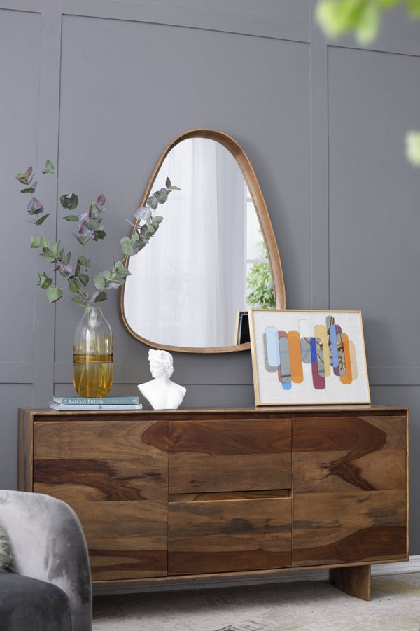 English Elm 30"x38" Organic Shaped Pine Wood Wall Mirror for Entryway Living Room or Bath W2078126451