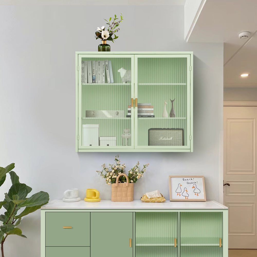 English Elm 27.56"Glass Modern Two-Door Wall Cabinet With Three-Tier Storage For Stylish Small Space Solutions W757119325