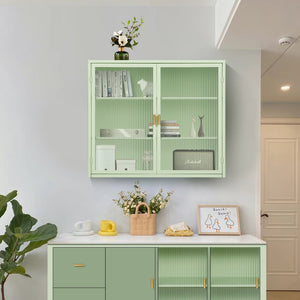 English Elm 27.56"Glass Modern Two-Door Wall Cabinet With Three-Tier Storage For Stylish Small Space Solutions W757119325
