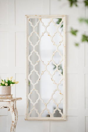English Elm 24" Distressed White Full Length Floor Mirror Carved Fir Wood Frame Farmhouse Bedroom W2078126756