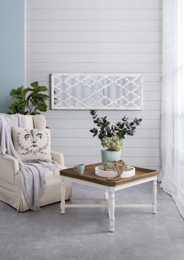 English Elm 24" Distressed White Full Length Floor Mirror Carved Fir Wood Frame Farmhouse Bedroom W2078126756