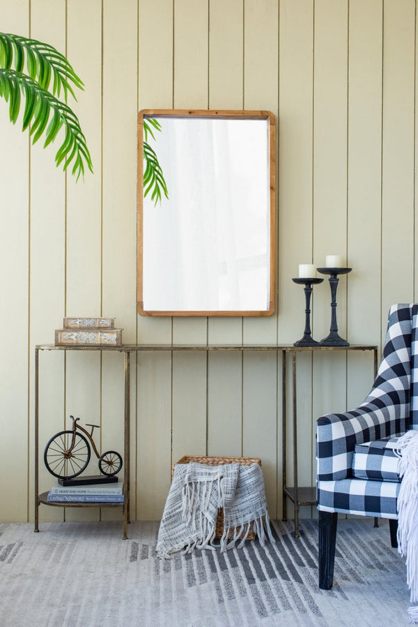 English Elm 24" Oval Fir Wood Framed Wall Mirror Rustic Farmhouse Accent for Entryway or Bath W2078126449