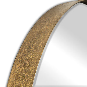 English Elm 30"x34" Gold Iron Round Wall Mirror Sculptural Ring Frame Glam Vanity Bedroom Accent W2078126763
