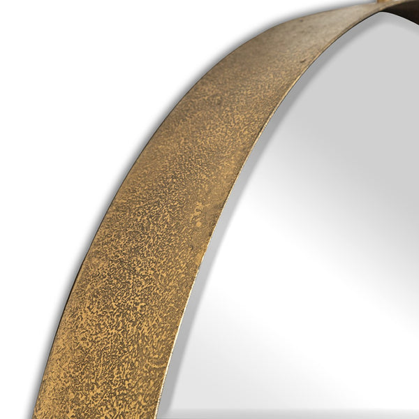 English Elm 30"x34" Gold Iron Round Wall Mirror Sculptural Ring Frame Glam Vanity Bedroom Accent W2078126763
