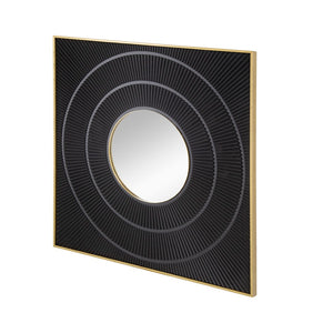 English Elm 40" Square Carved Pleated Wall Mirror Gold Iron Frame Sculptural Living Room Accent Black W2078126758