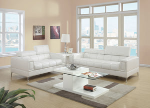 English Elm 2-PCS Modern Sofa Set White Faux Leather with Solid Wood Frame, Metal Legs & Adjustable Headrests — Luxurious Comfort 90" B089S00159