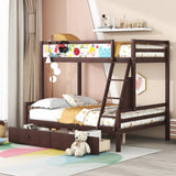 Hearth and Haven Twin over Full Bunk Bed with Whiteboard, 3 Hooks and 2 Drawers, Espresso