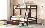 Hearth and Haven Twin over Full Bunk Bed with Whiteboard, 3 Hooks and 2 Drawers, Espresso