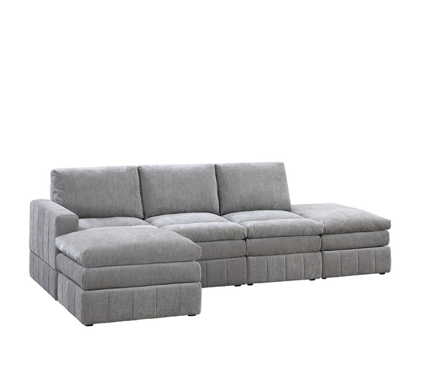 English Elm Contemporary 5-Piece Modular Sectional Set In Granite - Versatile Plush Seating For Modern Living Rooms B011S00470