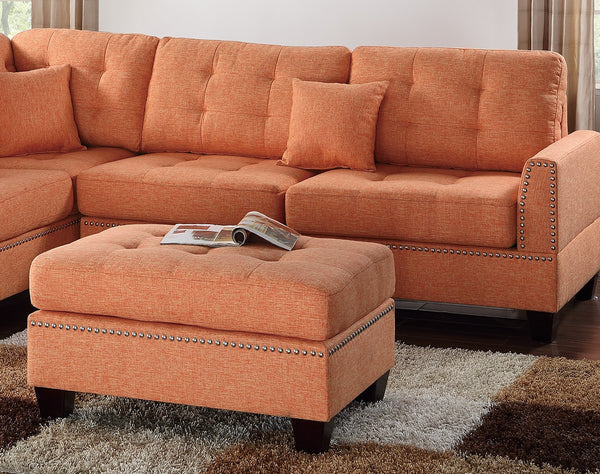 English Elm Modern 3-Piece Sectional Sofa with Reversible Chaise and Ottoman, Tufted Linen-Like Fabric, Stud Trim Orange 33 L x 15 W x 82 H B011S00473