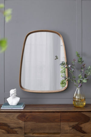English Elm 27"x37" Organic Pine Wood Framed Wall Mirror Curved Silhouette for Modern Entryways W2078126452