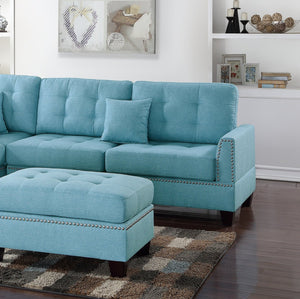 English Elm Modern Blue 3-Piece Reversible Sectional Sofa with Tufted Cushions, Nickel Stud Trim & Ottoman, Plush Comfort B011S00472