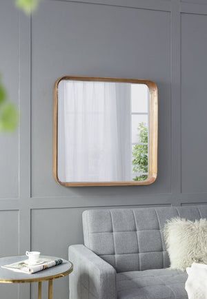 English Elm 32"x32" Pine Wood Framed Square Wall Mirror Organic Minimal Style for Any Room W2078126453