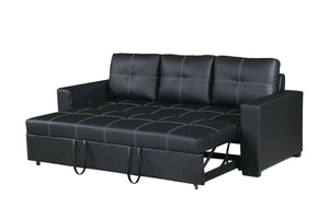 English Elm CONVERTIBLE Modern Black Faux Leather Sofa Bed with Square Stitching, Sleek Design for Guests B089127407
