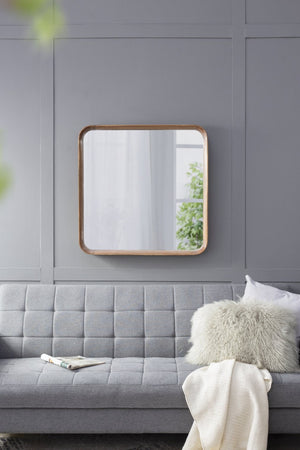 English Elm 32"x32" Pine Wood Framed Square Wall Mirror Organic Minimal Style for Any Room W2078126453