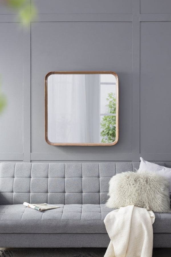 English Elm 32"x32" Pine Wood Framed Square Wall Mirror Organic Minimal Style for Any Room W2078126453