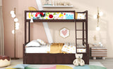 Hearth and Haven Twin over Full Bunk Bed with Whiteboard, 3 Hooks and 2 Drawers, Espresso