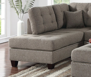 English Elm Modern 3-Piece Sectional Sofa with Reversible Chaise and Ottoman, Tufted Linen-Like Fabric, Stud Trim Coffee 33 L x 15 W x 82 H B011S00471
