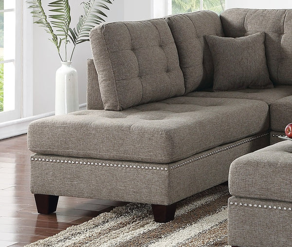 English Elm Modern 3-Piece Sectional Sofa with Reversible Chaise and Ottoman, Tufted Linen-Like Fabric, Stud Trim Coffee 33 L x 15 W x 82 H B011S00471
