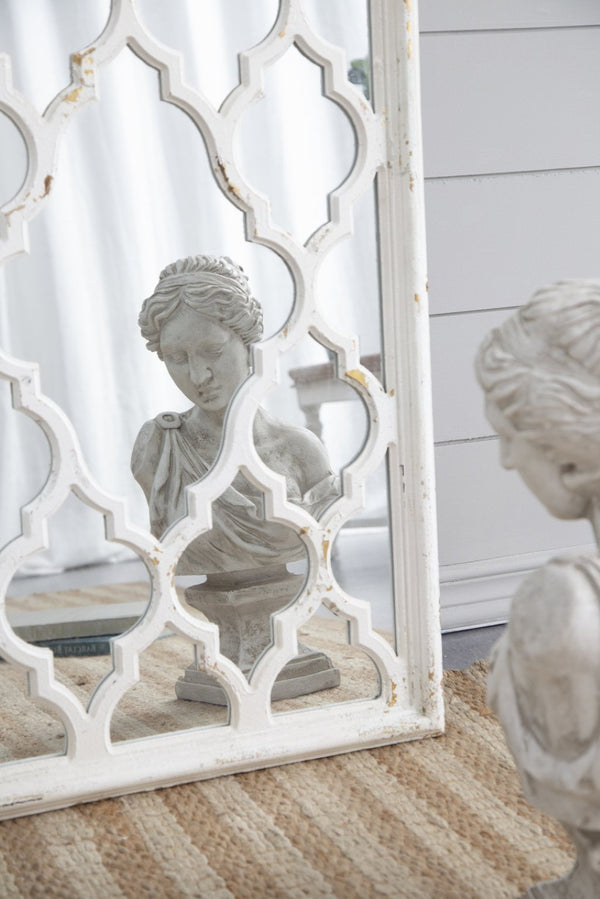 English Elm 24" Distressed White Full Length Floor Mirror Carved Fir Wood Frame Farmhouse Bedroom W2078126756
