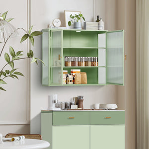 English Elm 27.56"Glass Modern Two-Door Wall Cabinet With Three-Tier Storage For Stylish Small Space Solutions W757119325