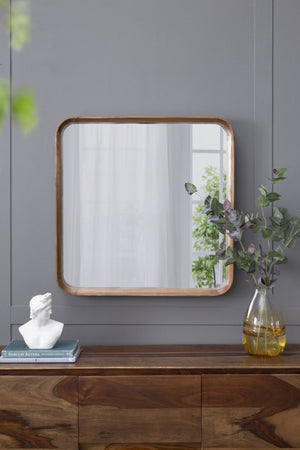 English Elm 32"x32" Pine Wood Framed Square Wall Mirror Organic Minimal Style for Any Room W2078126453