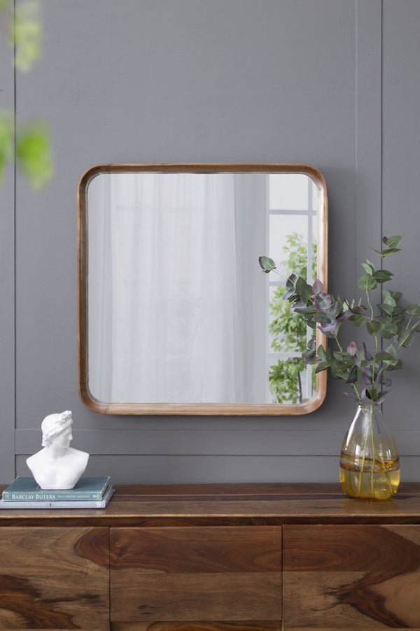 English Elm 32"x32" Pine Wood Framed Square Wall Mirror Organic Minimal Style for Any Room W2078126453