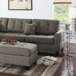 English Elm Modern 3-Piece Sectional Sofa with Reversible Chaise and Ottoman, Tufted Linen-Like Fabric, Stud Trim Coffee 33 L x 15 W x 82 H B011S00471
