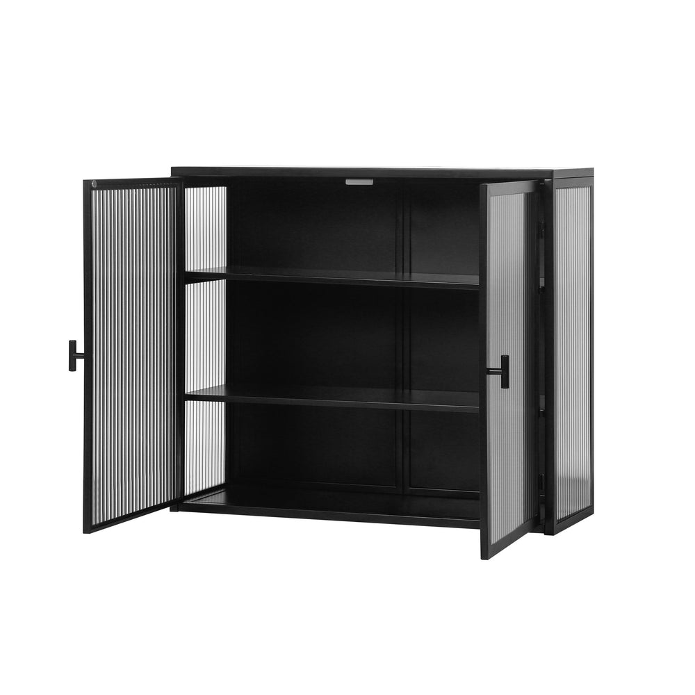 English Elm 27.56"Glass Modern Two-Door Wall Cabinet – Stylish Three-Tier Storage For Entryway, Living Room, And More W757119327