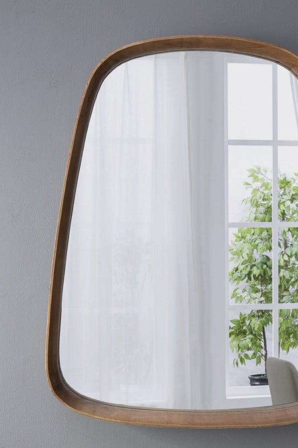 English Elm 27"x37" Organic Pine Wood Framed Wall Mirror Curved Silhouette for Modern Entryways W2078126452