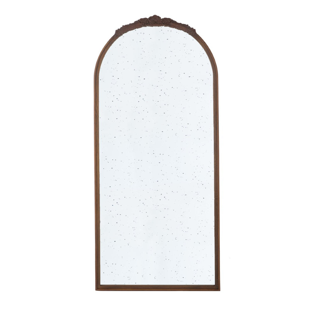 English Elm 30"x30" Round Antique Wall Mirror Hand Carved Rose Arch Frame Matte Vintage Decor Brown W2078126749