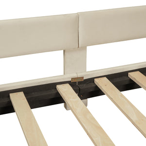 English Elm Twin Upholstered Daybed with Classic Stripe Headboard, Velvet Pine Frame, Mid-Century Splayed Legs Resting Elegance Beige WF308905AAA