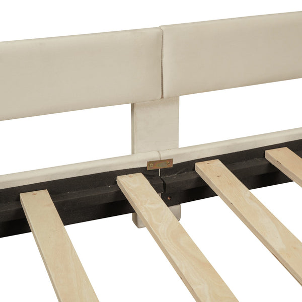 English Elm Twin Upholstered Daybed with Classic Stripe Headboard, Velvet Pine Frame, Mid-Century Splayed Legs Resting Elegance Beige WF308905AAA