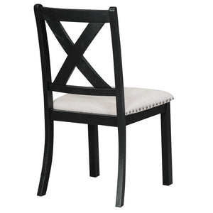 English Elm TOPMAX 82-inch Farmhouse Extendable Dining Set with Two 11" Removable Leaves, Upholstered Seats and Bench Black N717S000023B