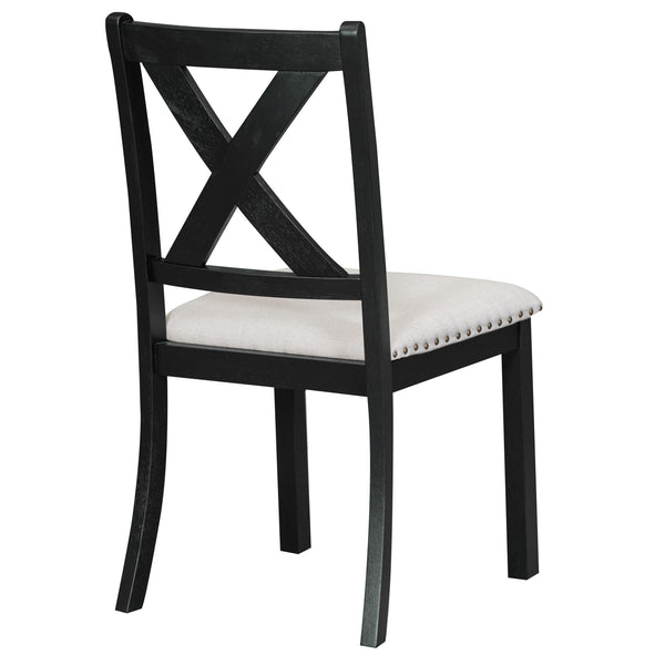 English Elm TOPMAX 82-inch Farmhouse Extendable Dining Set with Two 11" Removable Leaves, Upholstered Seats and Bench Black N717S000023B