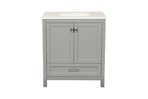 English Elm Freestanding Bathroom Vanity Solid Wood Frame Carrara Marble Top Soft Close Storage W1573S00086