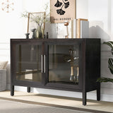 Hearth and Haven Omaha Storage Cabinet with 2 Tempered Glass Doors, 4 Legs and Adjustable Shelf, Grey