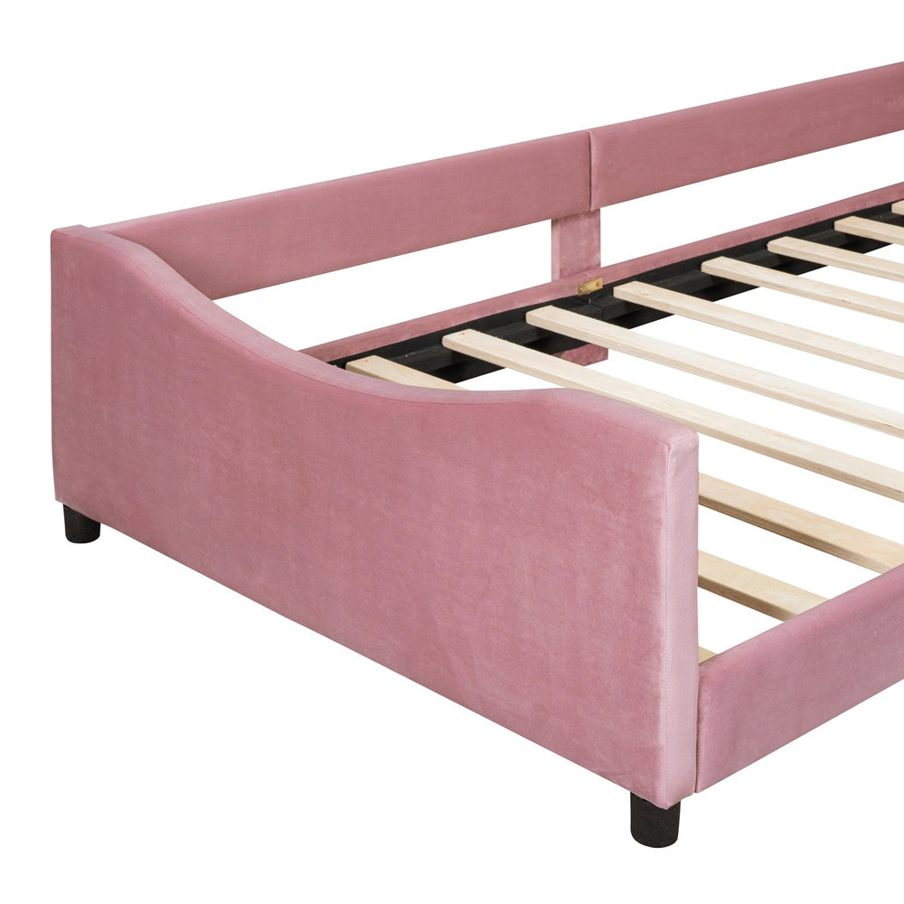 English Elm Twin Upholstered Daybed with Plush Rabbit Ear Headboard, Pink Velvet, Mid-Century Splayed Legs, 250lb Capacity WF308907AAH