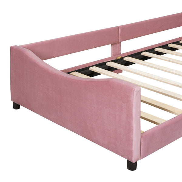 English Elm Twin Upholstered Daybed with Plush Rabbit Ear Headboard, Pink Velvet, Mid-Century Splayed Legs, 250lb Capacity WF308907AAH