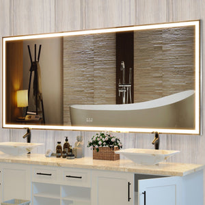 English Elm 72X32 Oversized LED Bathroom Mirror with 3-Mode Touch Light, IP44 Waterproof Aluminum Frame, Silver W708115598