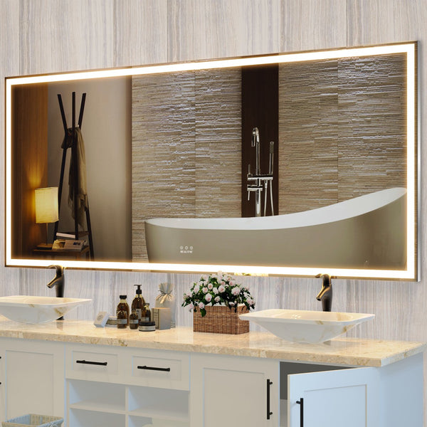English Elm 72X32 Oversized LED Bathroom Mirror with 3-Mode Touch Light, IP44 Waterproof Aluminum Frame, Silver W708115598