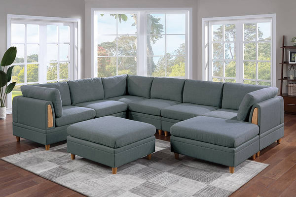 English Elm Living Room Furniture 8-Piece Sectional Sofa Set In Steel Grey Dorris Fabric - Chic & Versatile! B011S00479